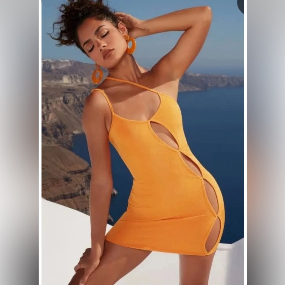 NWT Oh Polly Orange ASYMMETRICCAL CUTOUT MINI DRESS SIZE 8 coquette whimsigoth